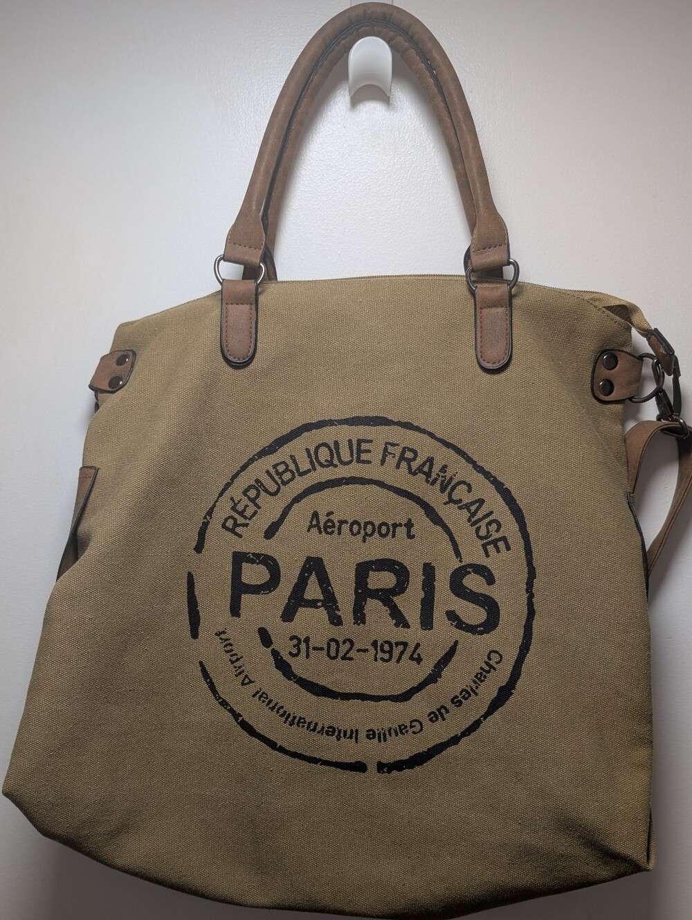 Large Canvas Tote Bag Paris Print Women Travel Weekender Shoulder Bag Adjustable